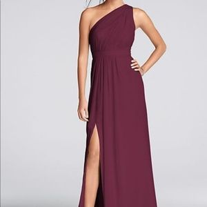 David’s Bridal One-Shoulder Crinkle Chiffon Wine